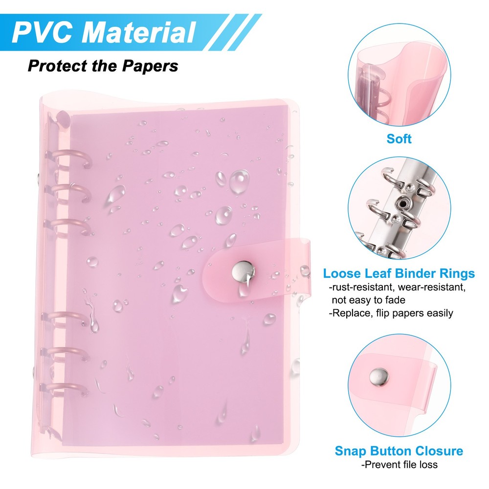 Soft PVC A6 Clear Binder Cover with Snap Button Closure,Pink