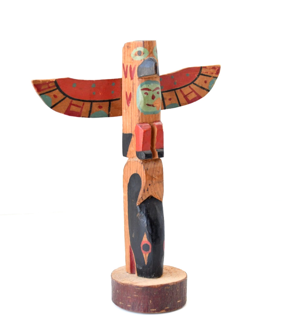 Vintage Alaska PWC Cedar Totem Pole "Eagle Human Orca" 1930's 7x5