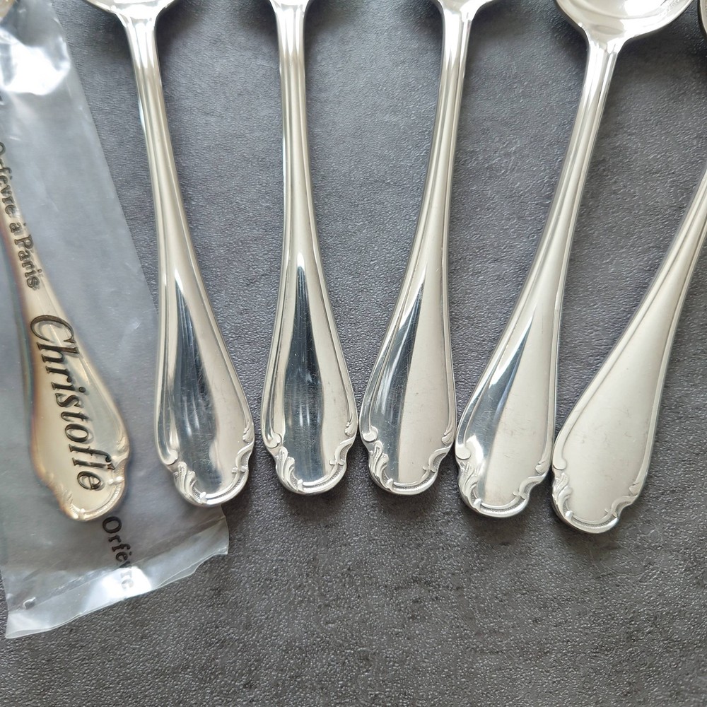 Christofle Pompadour 6pcs Silverplate Flatware Coffee Spoon Excellent