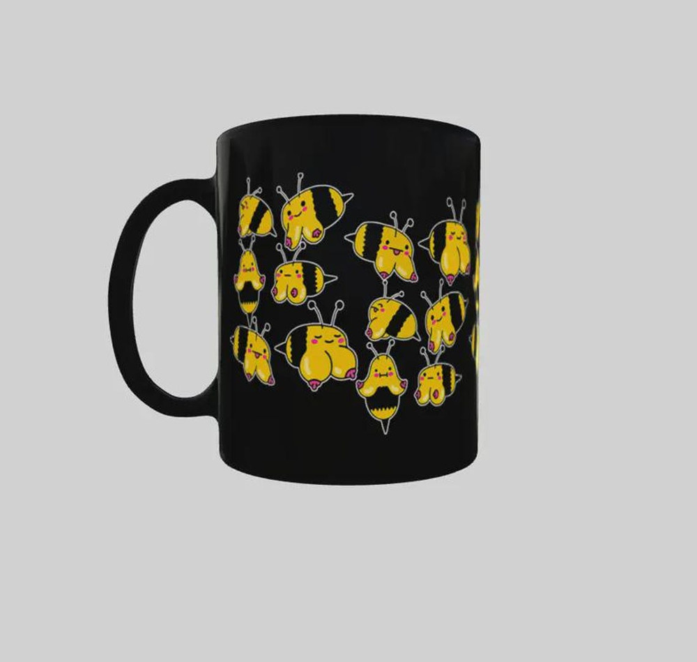 Boobees Bee Pattern Coffee Mug, Funny Cute Bee Mug, Ceramic 11oz 15oz Wraparound