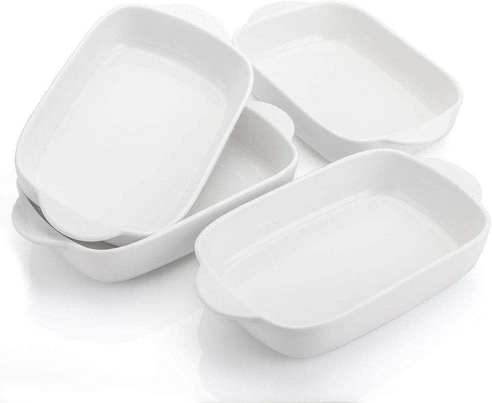4 Pieces Bakeware Set White Porcelain Baking Dish Bowl 7.5 x 5 inch Rectangular