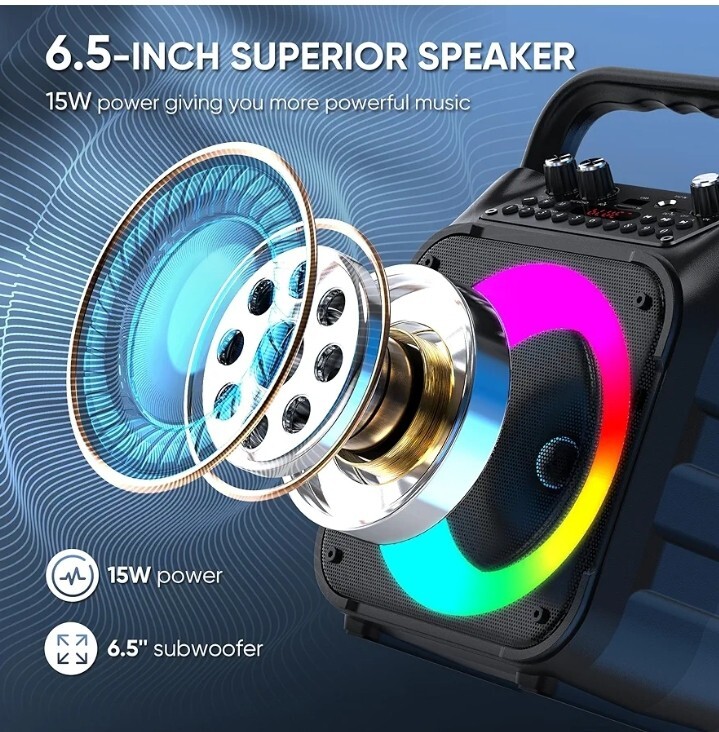 Karaoke Machine, Portable Bluetooth Speaker with 2 Wireless Microphones for...