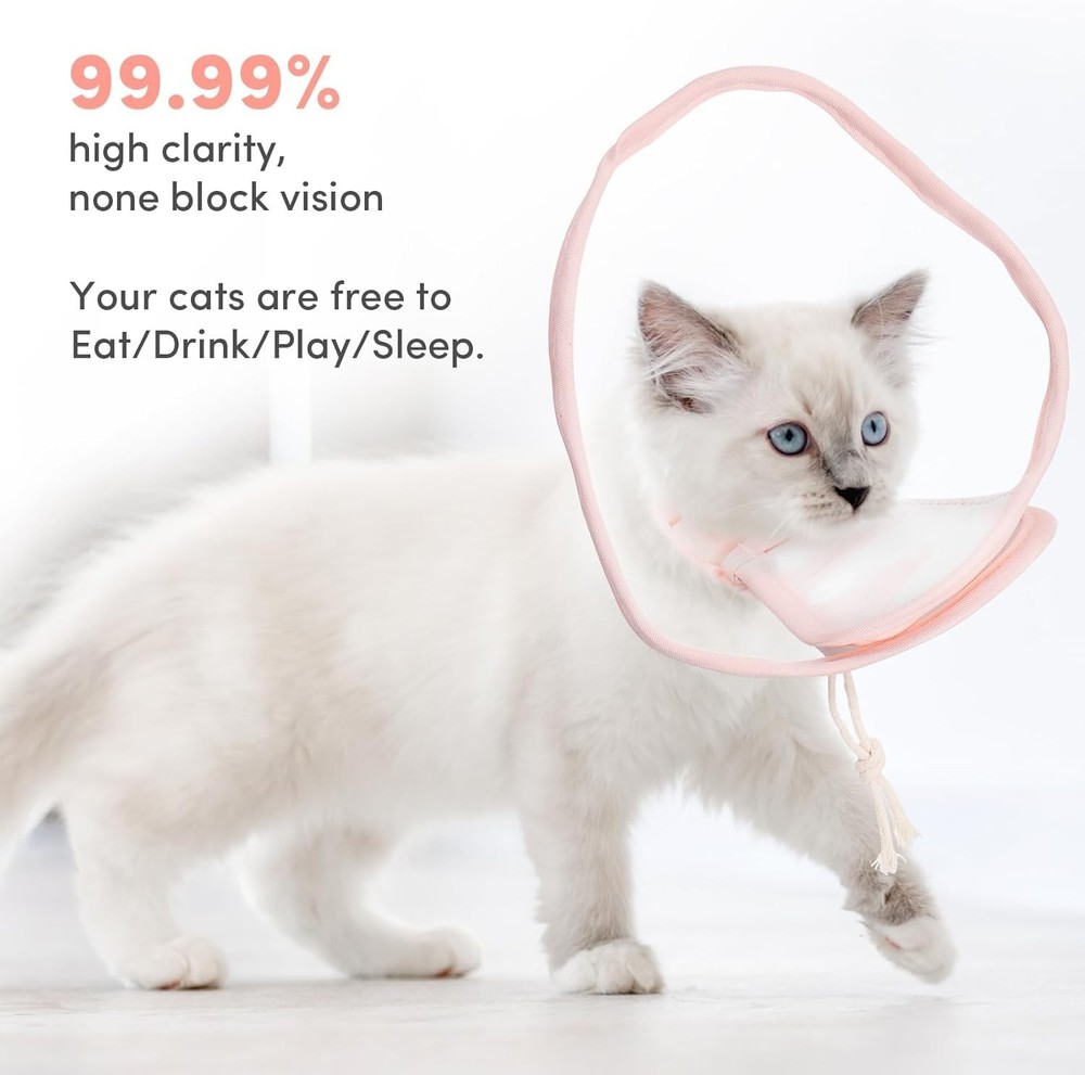 Cat Cone, Drawstrings Cat Cone Collar with Low Noise Fasteners, Transparent