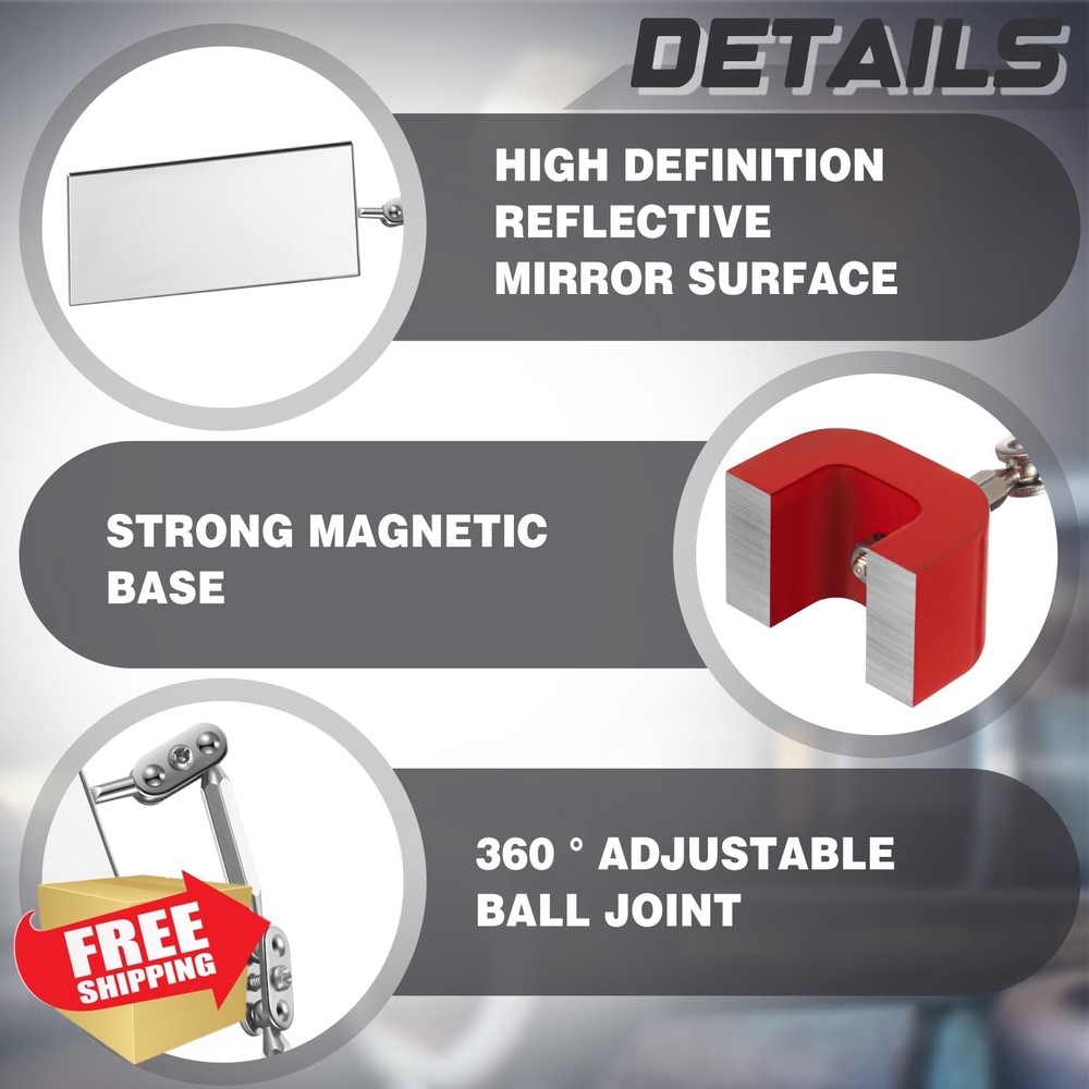 Copkim Rectangular Inspection Mirrors 4"x2" Magnetic Base 2 Pcs