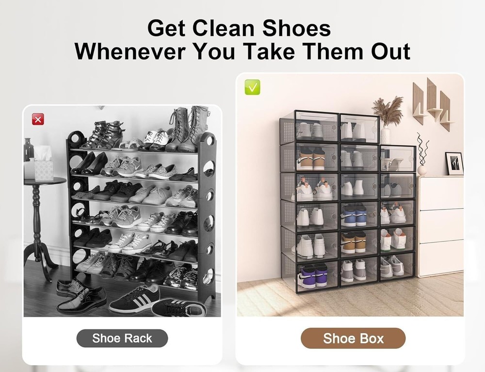 Shoe Storage Boxes Closet Organizers Clear Plastic Stackable Entryway 12 Pack US