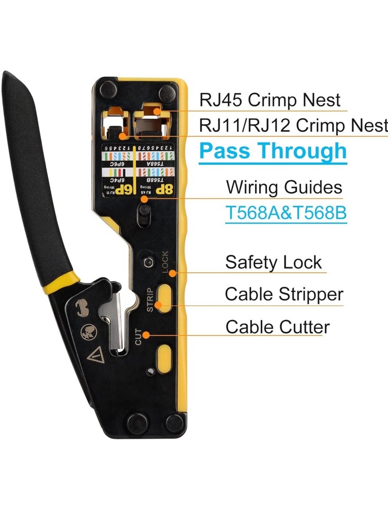 Ethernet Crimp Tool Kit - Cat5/Cat6/Cat7 Network Crimper with Cable Tester, Mini