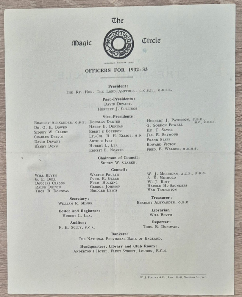 1932 The Magic Circle - Kiddies Entertainment, Smoker & Non Stop Magic Programme