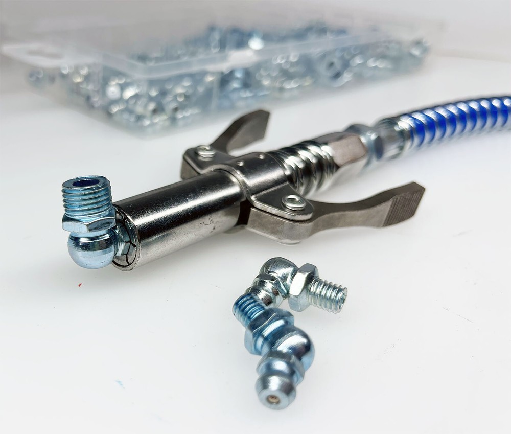 Pneumatic Grease Gun Coupler Quick Lock Release Zerk Fitting Coupling W/12" Hose