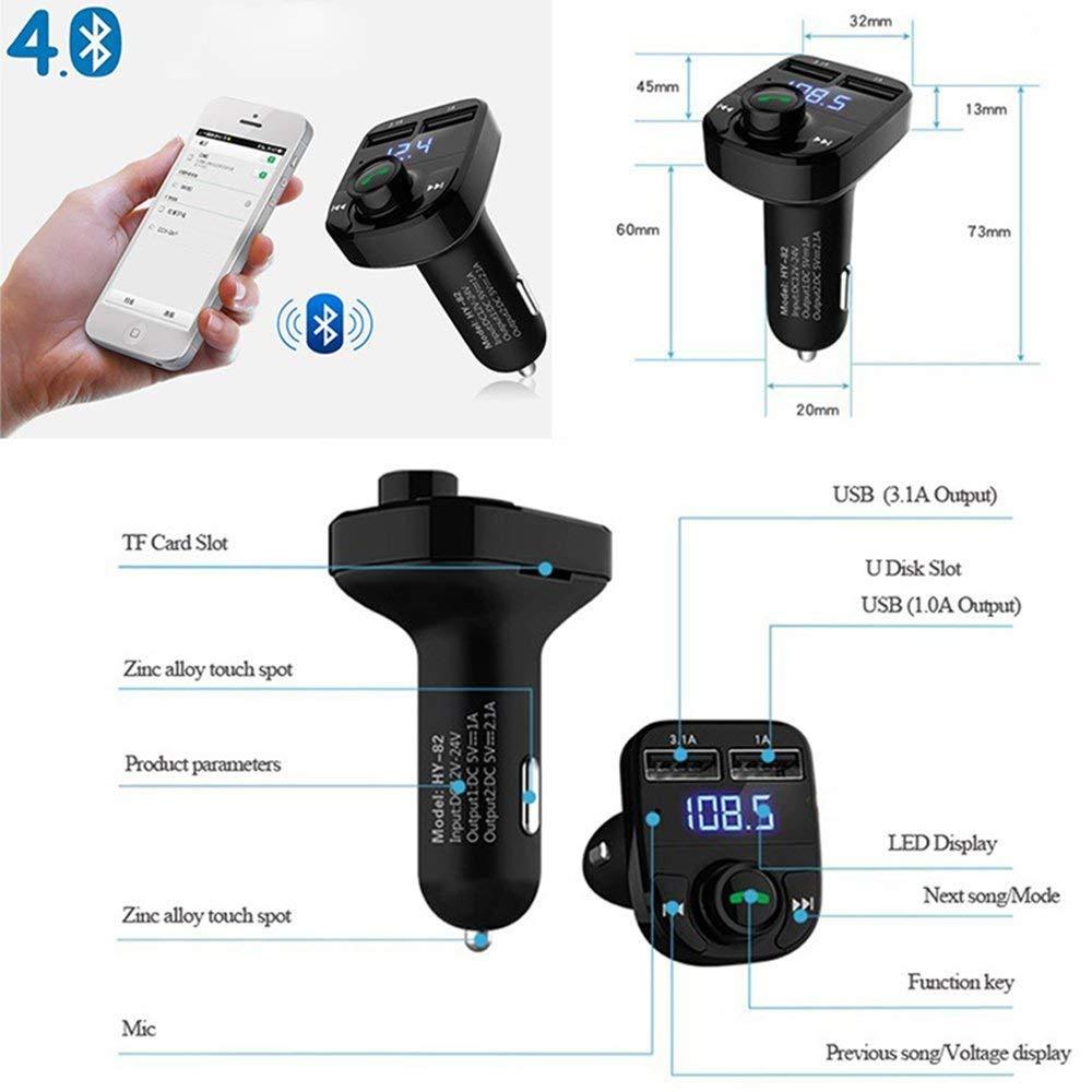 Bluetooth Car Kit FM Transmitter-Wireless Radio Adapter, MP3 Player, USB Charger