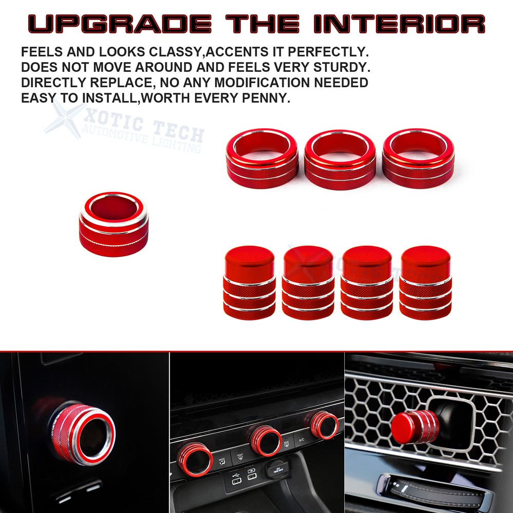 Red Dashboard Console AC Knob + Navigation Switch Cover For Honda Civic 2022+
