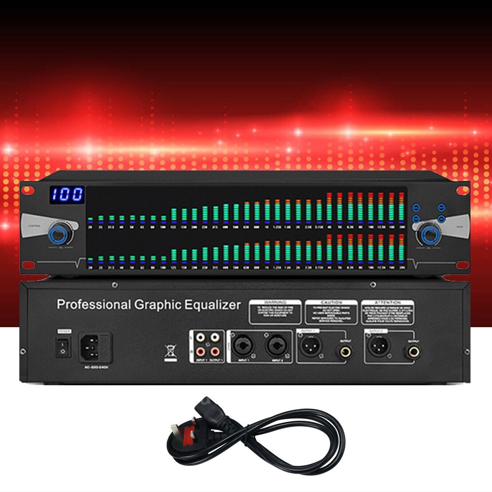 220V Graphic Equalizer Digital Equalizer Dual 31-Band Spectrum Display for Stage
