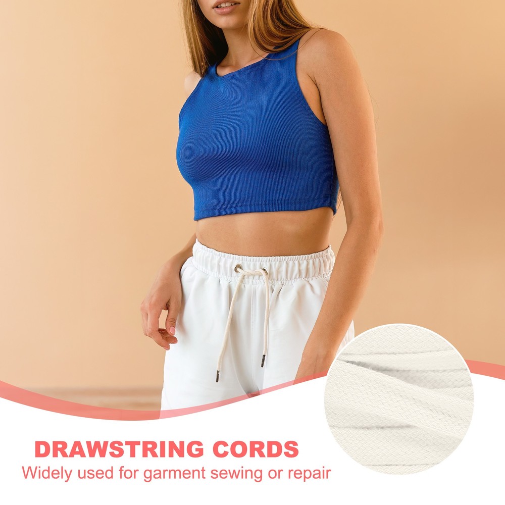 Flat Drawstring Cord 10mm x 27 Yd, Replacement Flat Rope with Ruler White
