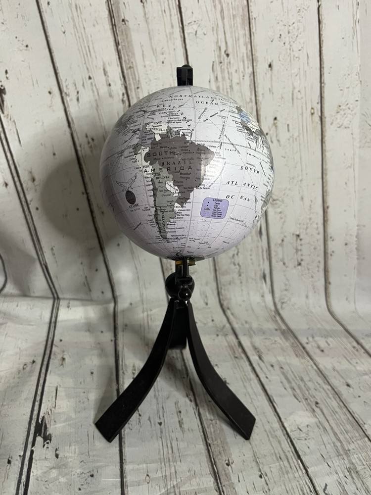Table Top World Globe Grey & Black Decorative Desk Decor Tabletop Display