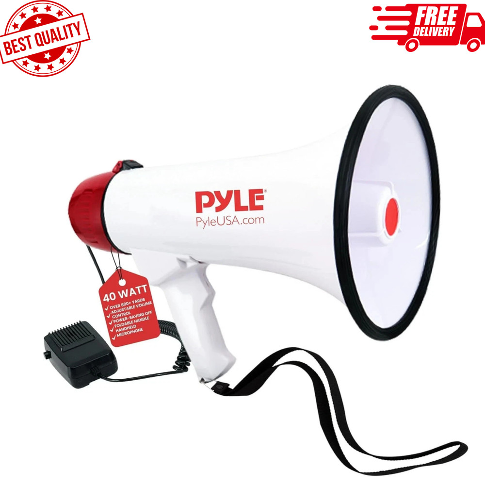 40 Watt Professional Megaphone Clear Sound & Ergonomic Grip - Multi-Function Wi