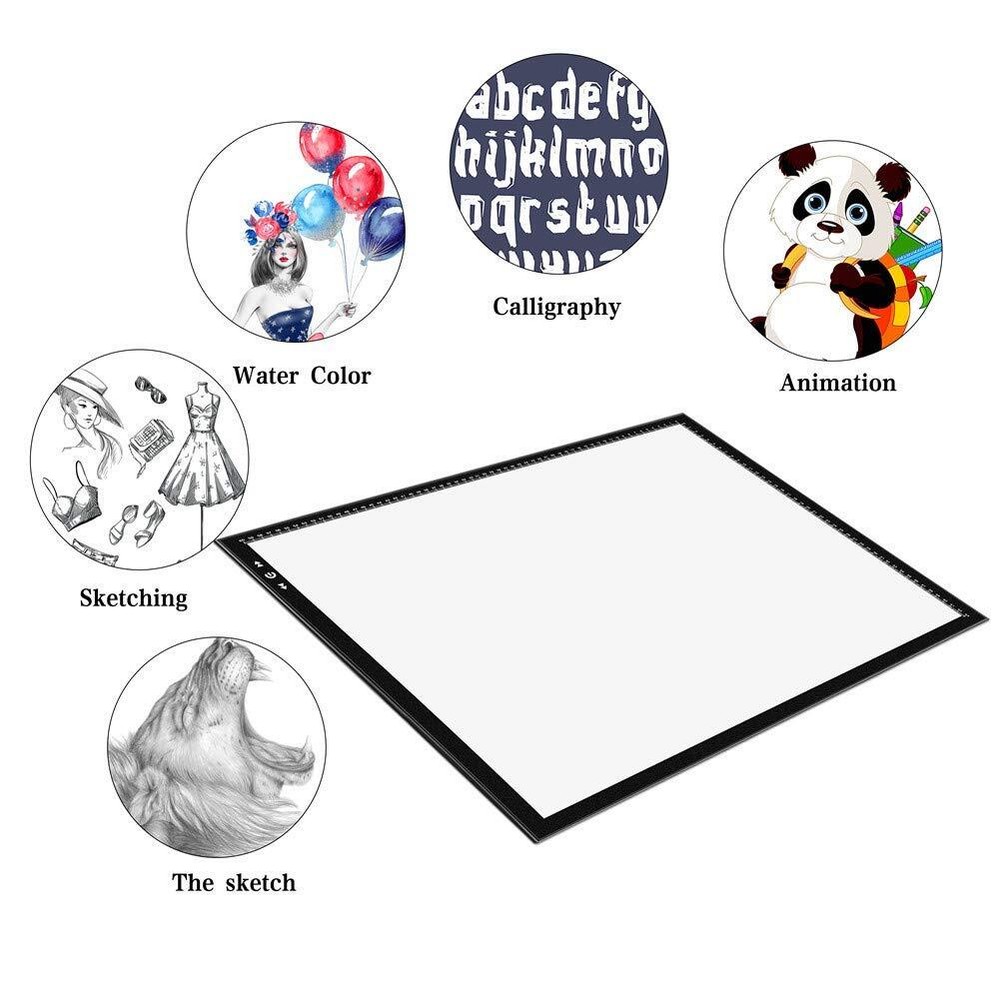 A2 Artist tracing Light Box Copy Table 12V2A Adapter Dimmerable 5000 Lux Lock...