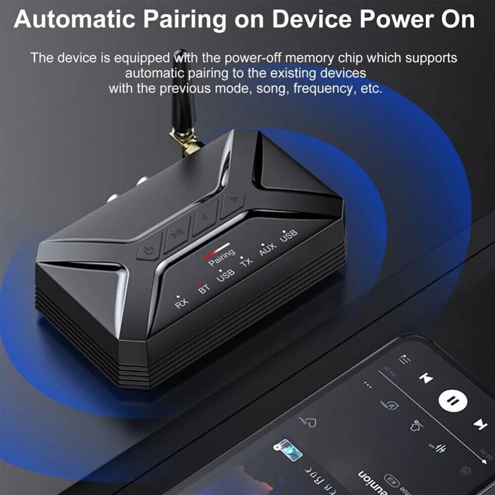 Bluetooth 5.0 Transmitter Receiver Audio Adapter Long Range for TV Home Stereo