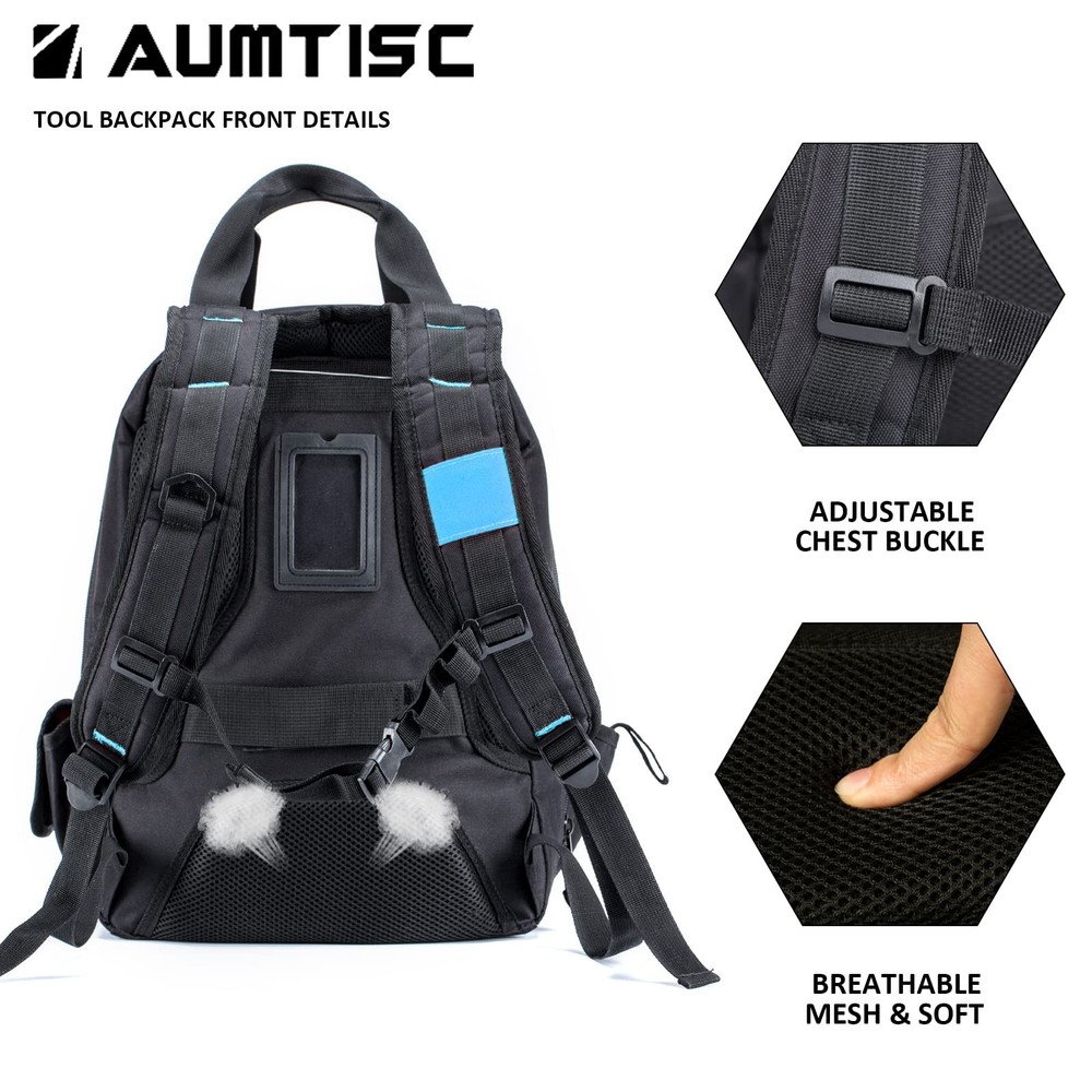 AUMTISC Tool Bag Backpack for Men, Heavy-Duty Tools Storage Organizer Work Ba...