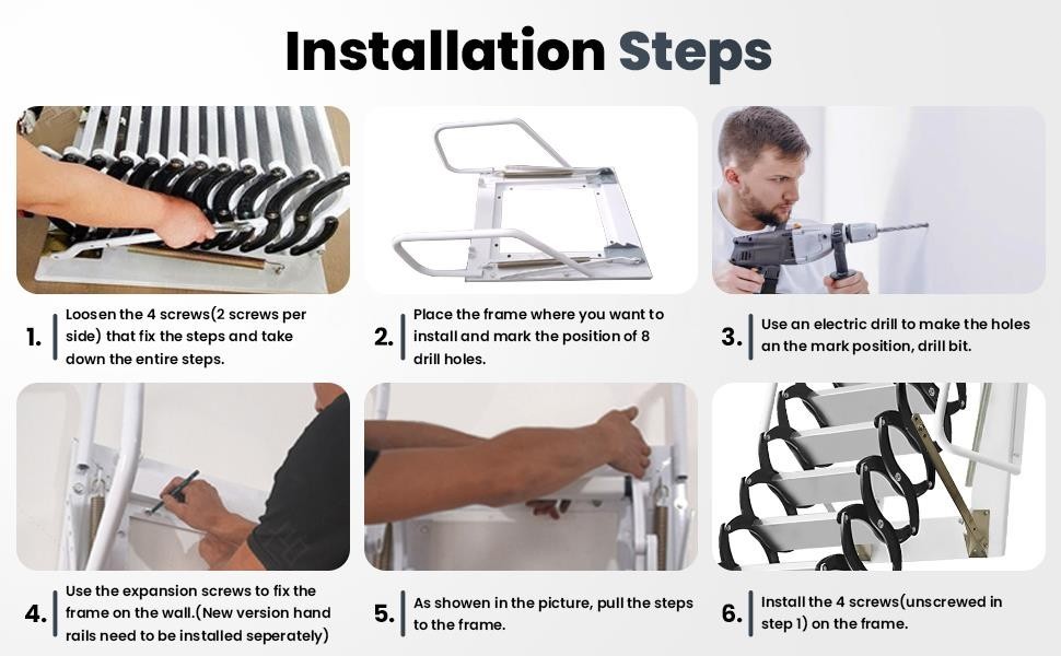 12-Step Al-Mg AlloyWall Mounted Attic Ladder 1102LBS Pull Down Step Ladder