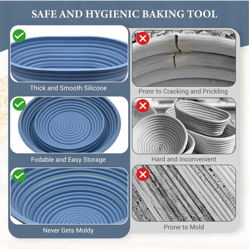 Premium Silicone Sourdough Bread Proofing & Baking Basket Set - Includes Oval &