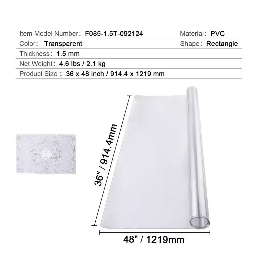 Plastic Table Cover 36 X 48 In. 1.5 Mm Thick Clear Table Protector Solid Rectang