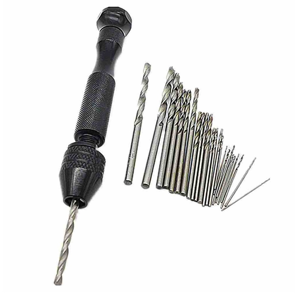 26pcs Micro Hand Drill Bits Small Manual Keyless Chuck Pin Vise Rotary Tool Kit