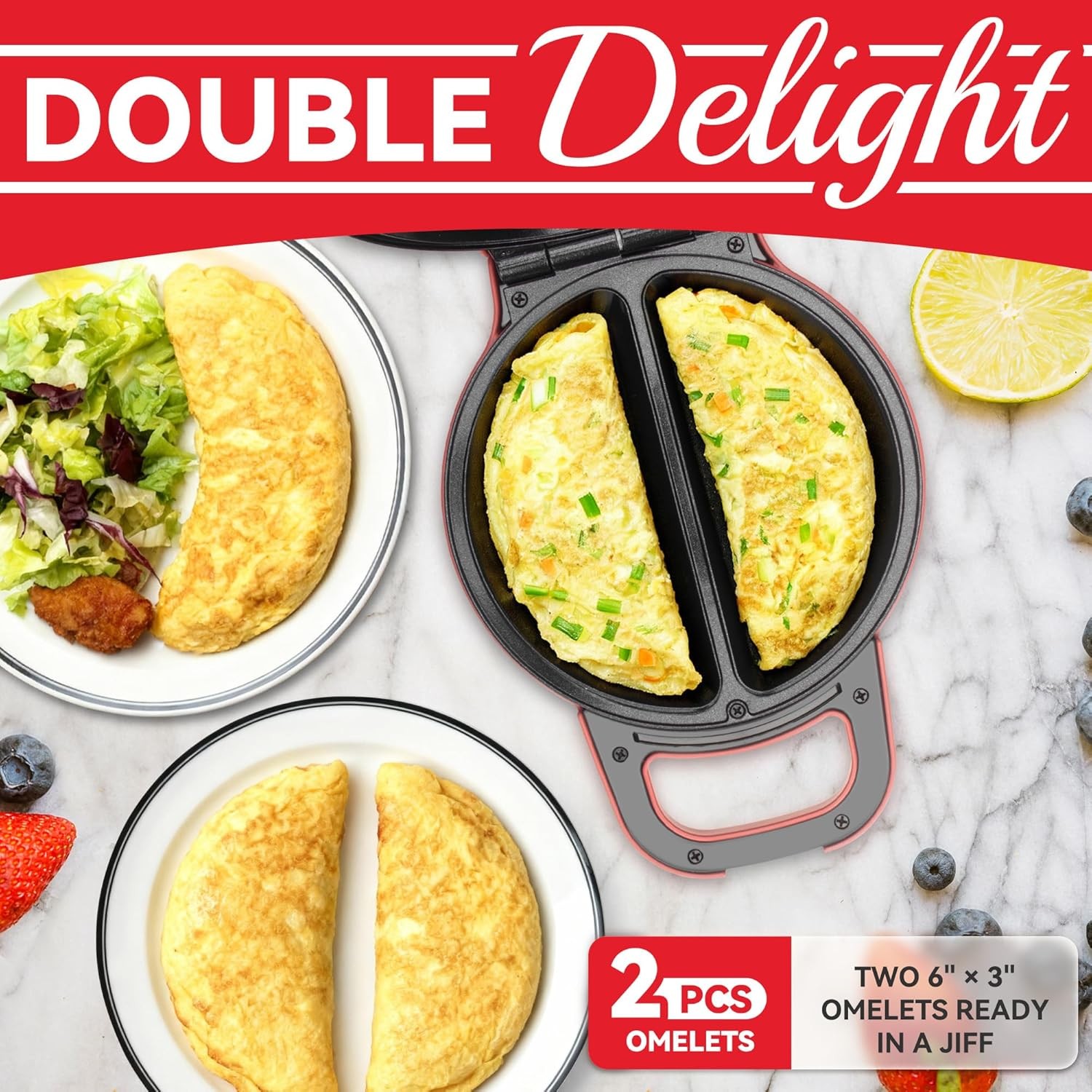 Flip Omelette Maker Electric, Omelette Pan Nonstick for 2 Individual 6.5" Omelet