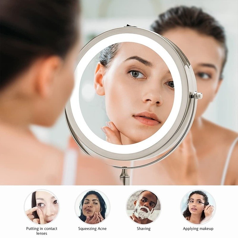 Lighted Wall Mount Makeup Mirror 7X Magnification Adjustable Dual Sided LED New
