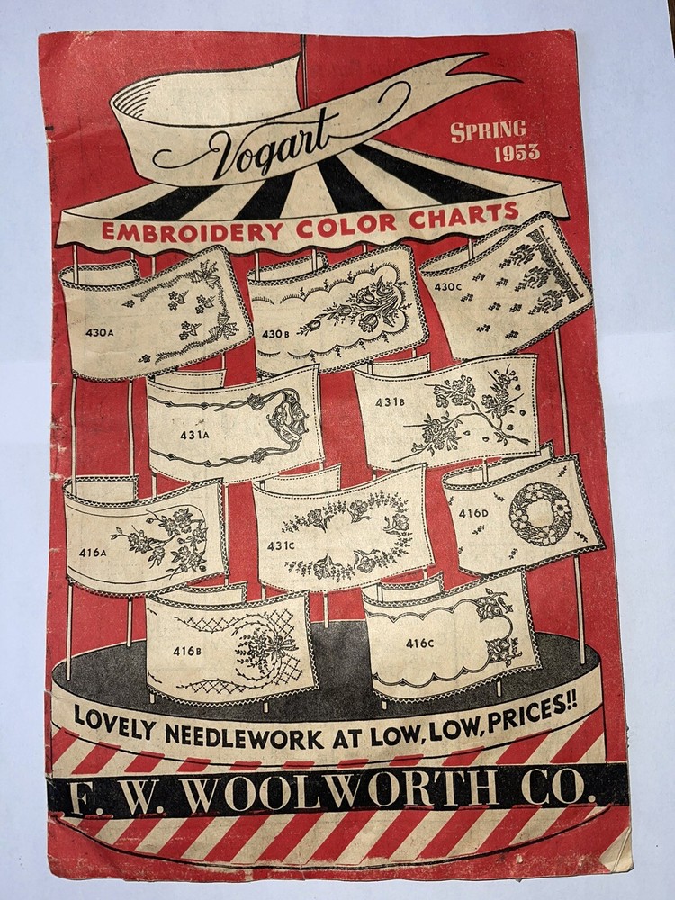 Vtg Vogart Transfer Pattern Thread Color Charts Spring 1953 Woolworth