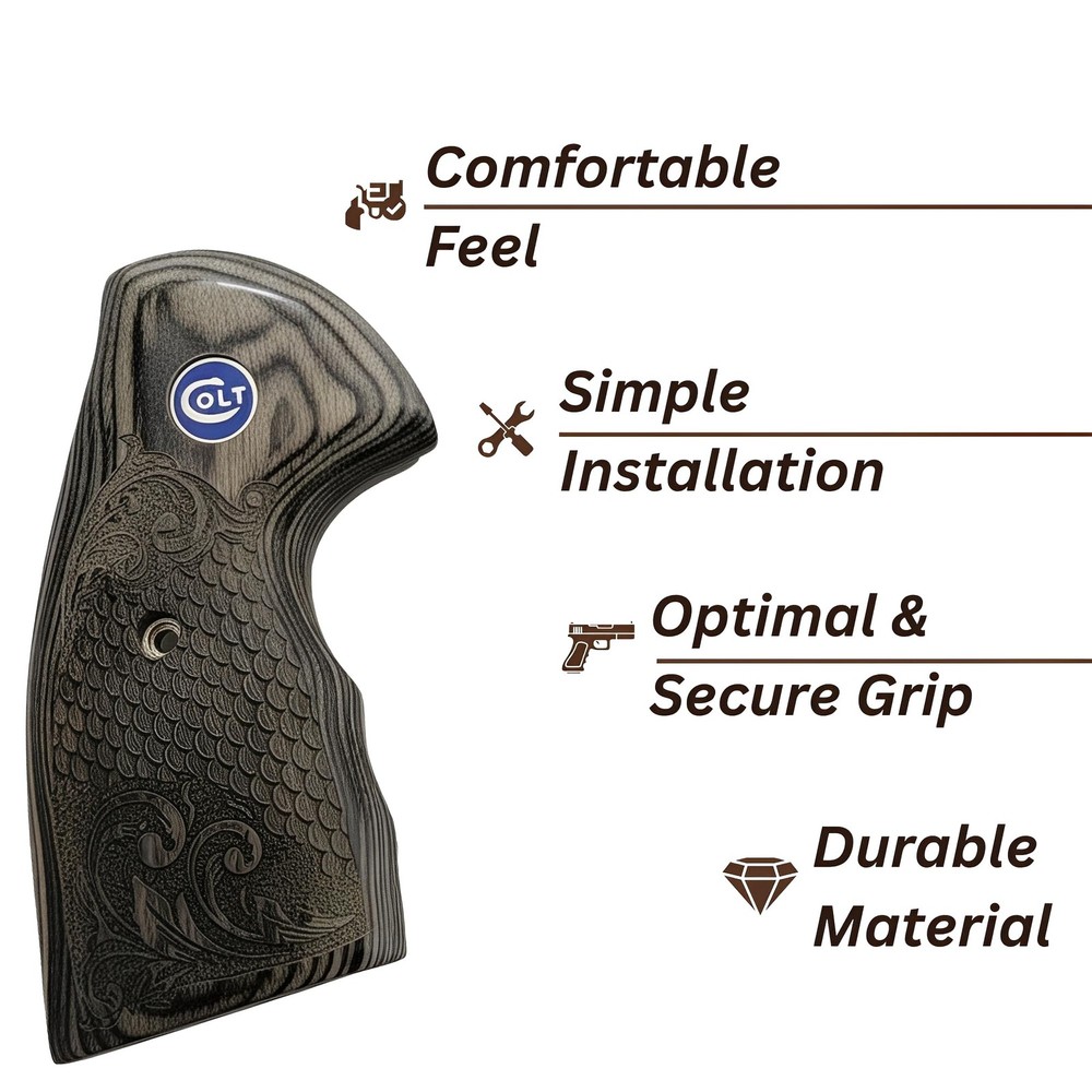 Colt Python Grips Black Rosewood Scroll & Scales Blue Colt Medallion