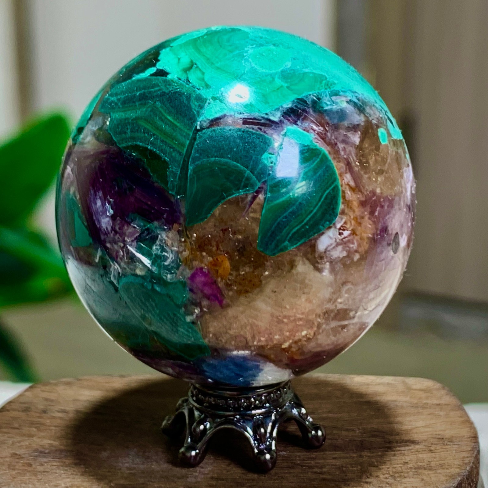 79G Newly discovered rare malachite purple mica symbiotic sphere restoration