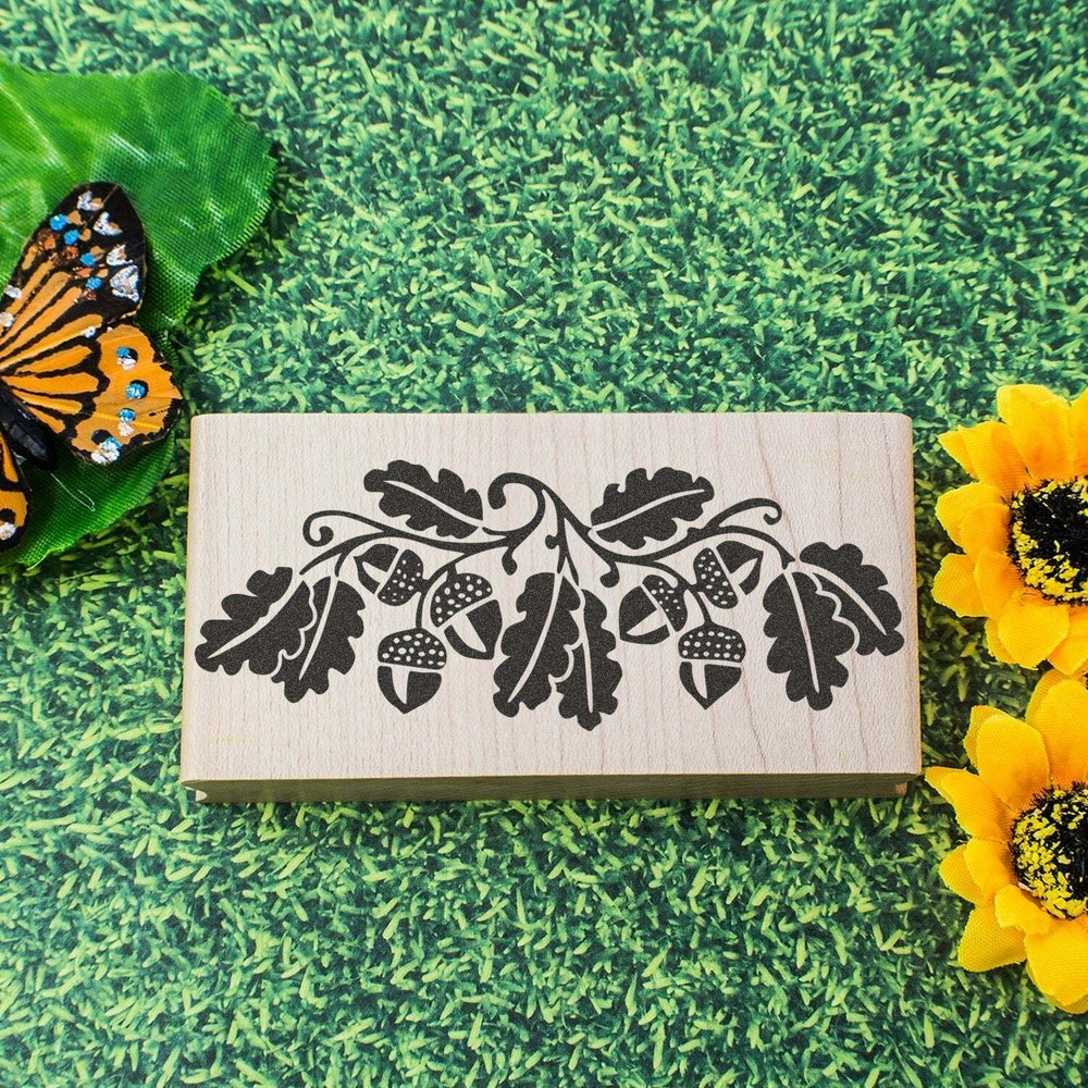 Solid Acorns With Leaves Art Rubber Stamp