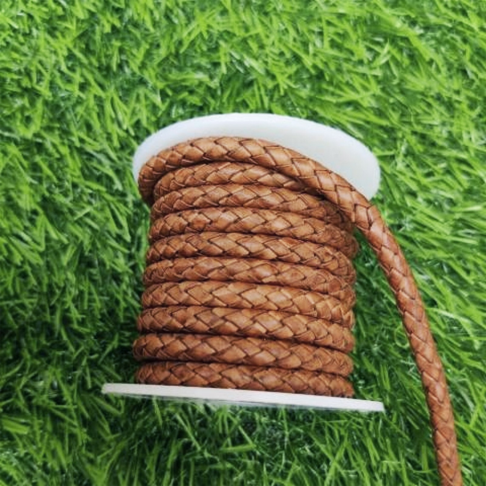 Round Braided Leather Cord, 6mm - Folded Bolo Genuine Leather Strap 1.1 yard