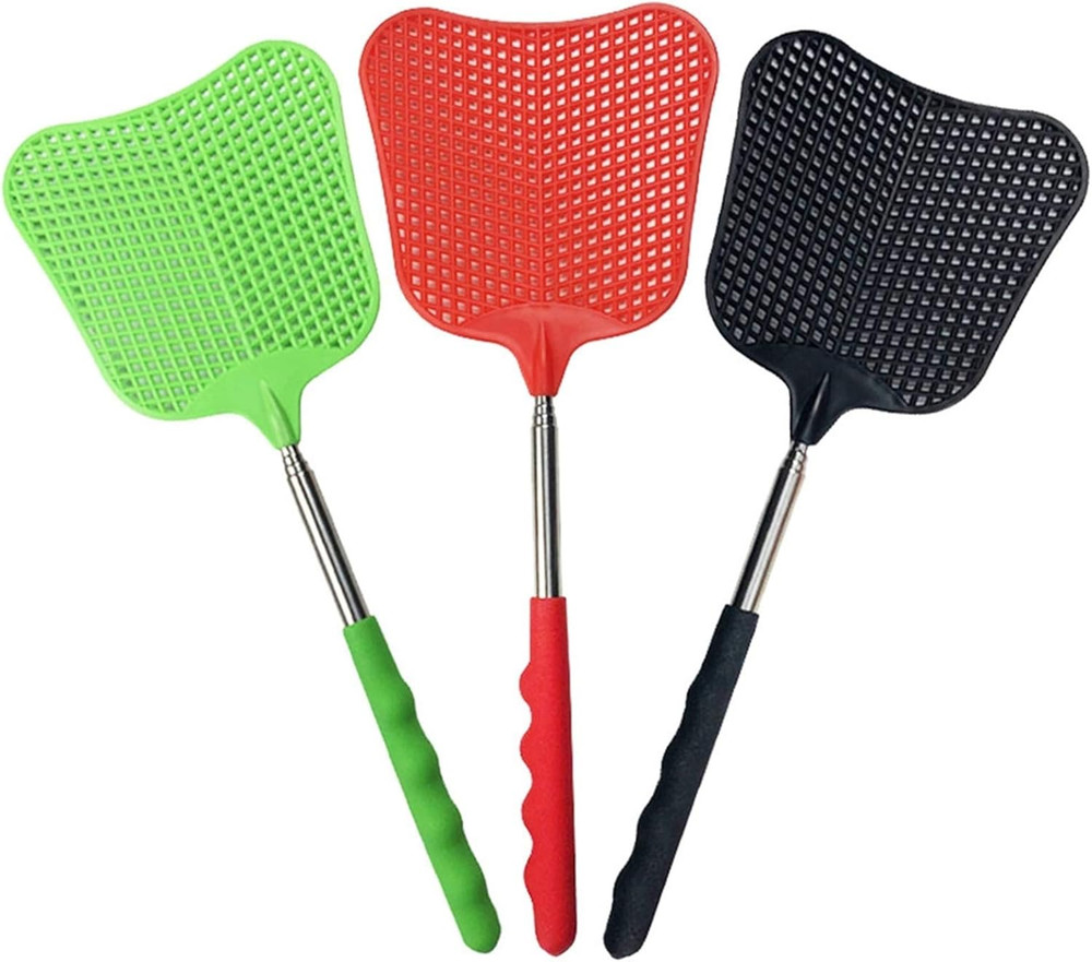 Extendable Durable Plastic Fly Swatter Heavy Duty Set, Telescopic (3 Pack)