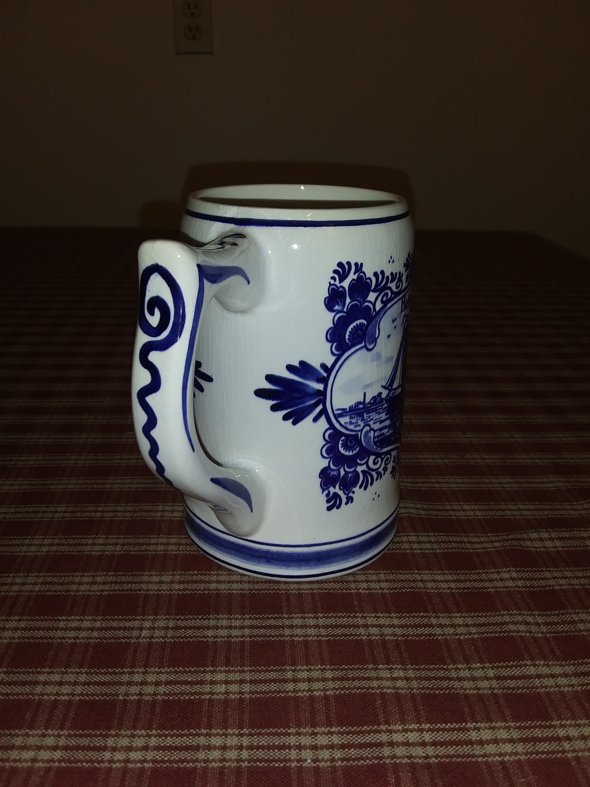 Vintage Heineken Blue Delfts Hand Painted Beer Stein Mug Holland Windmill Boat