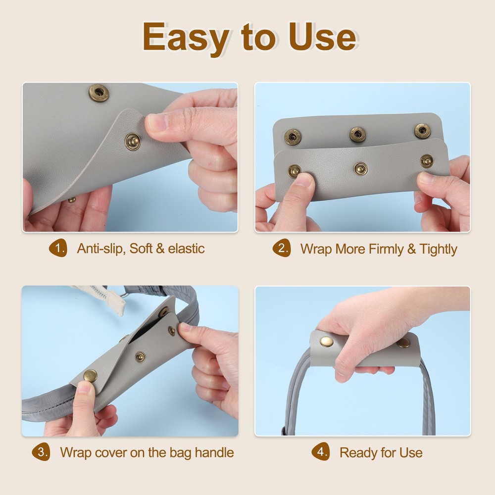 4Pcs Handbag Handle Leather Wrap Cover PU Handle Wraps, Light Brown/Light Gray