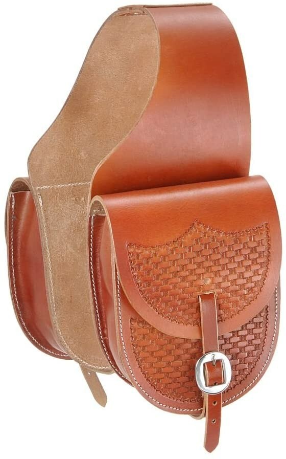 Premium  Brown Leather Tooled Western Saddle Bag