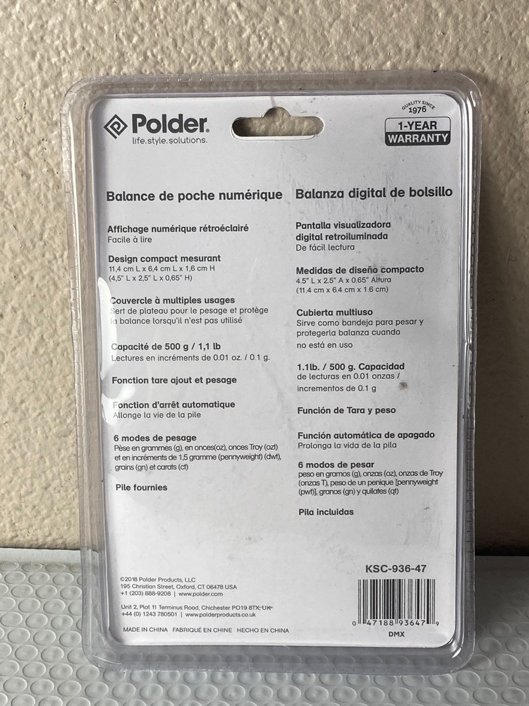 Digital Pocket Scale Silver By Polder -NEW