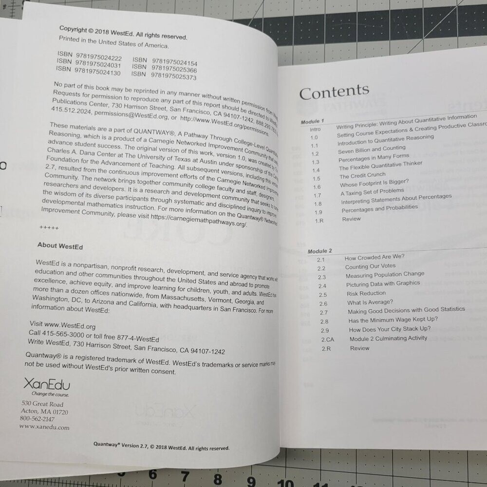 Quantway Core Version 2.7 Carnegie Math Pathways Mathematical WestEd Text Book