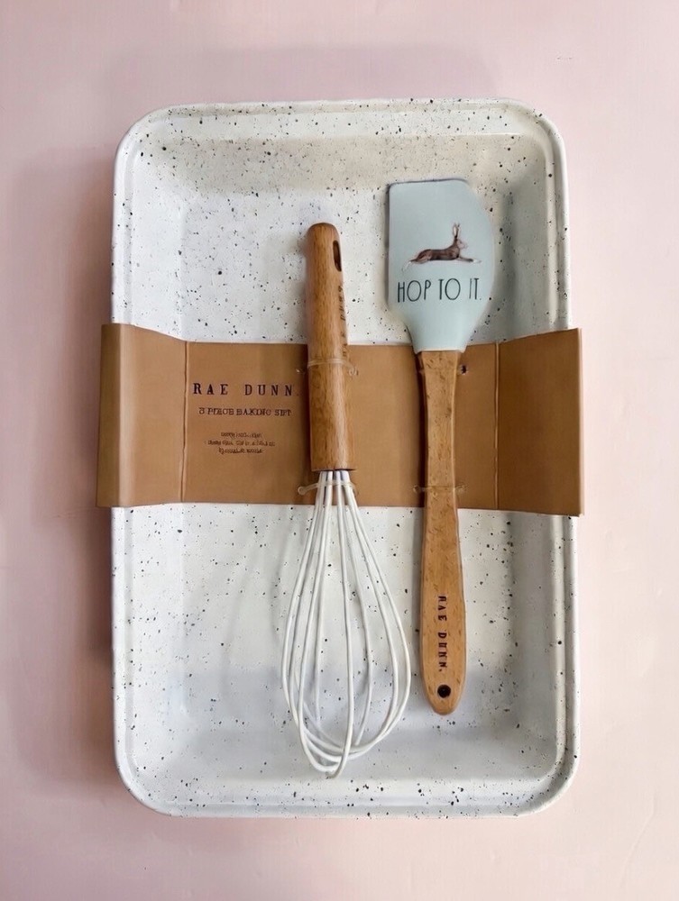 3 Piece Easter Baking Set Rae Dunn Bake Pan Spatula Whisk New