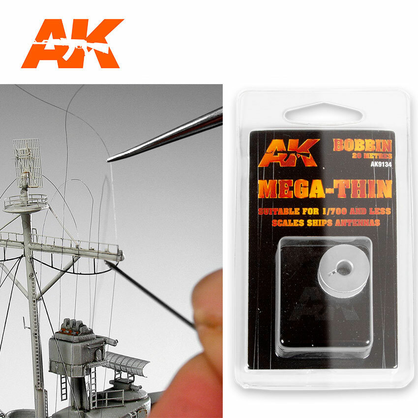 AK-Interactive Elastic Rigging Bobbinmega-Thin for 1/700 & Less Ships Antennas