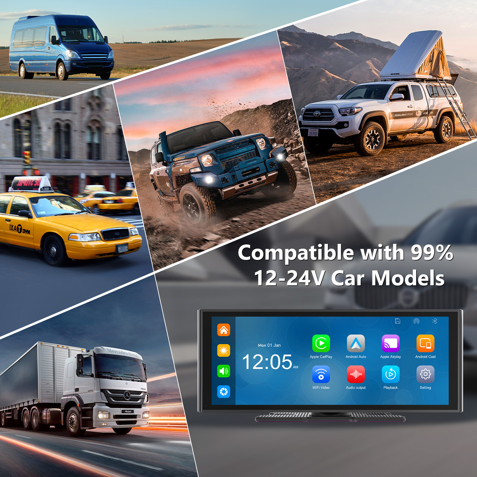 Portable 4K Dash Cam Car Stereo Radio Wireless Apple Carplay & Android Auto +Cam