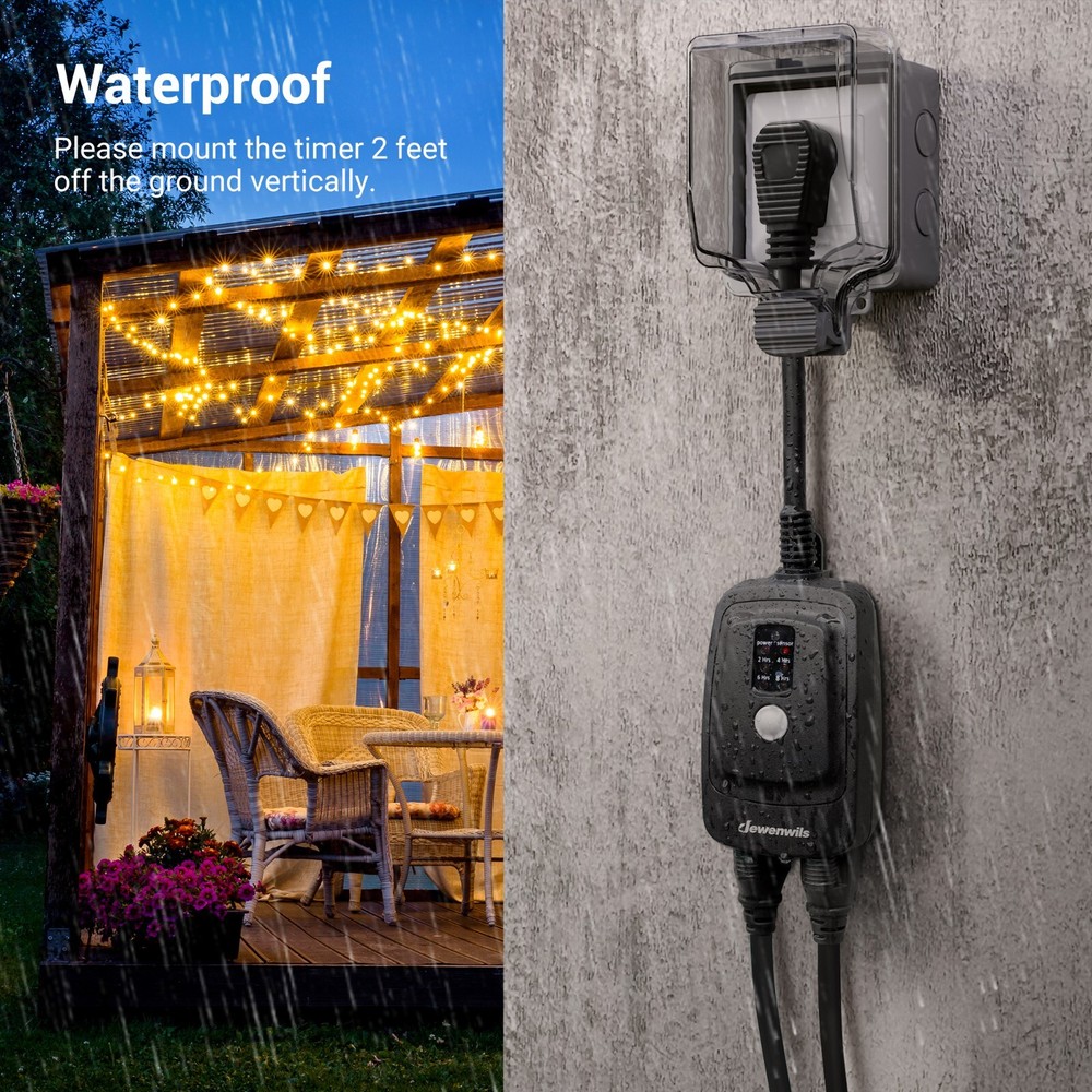 Outdoor Light Sensor Timer, Waterproof Plug in Dusk to Dawn Outlet Timer Switch