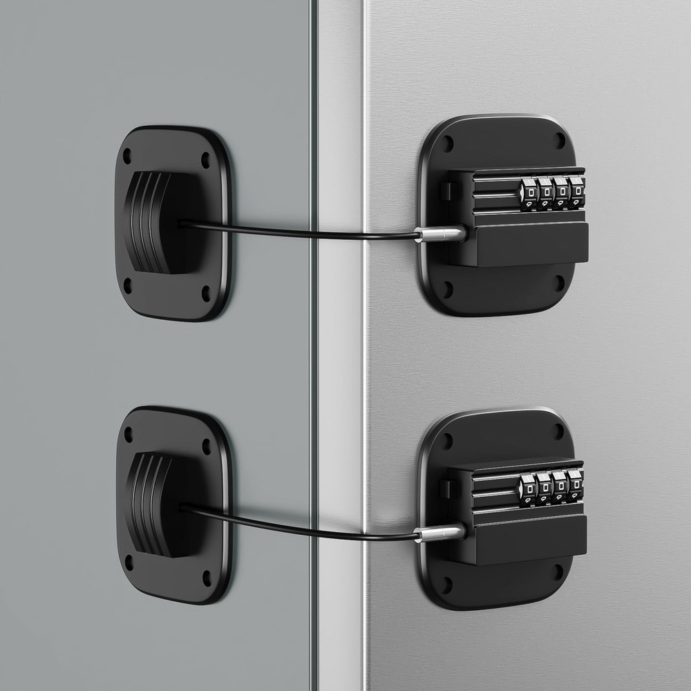 2 Pack Fridge Lock with Combination, No Key Required, Upgrade Large, Black