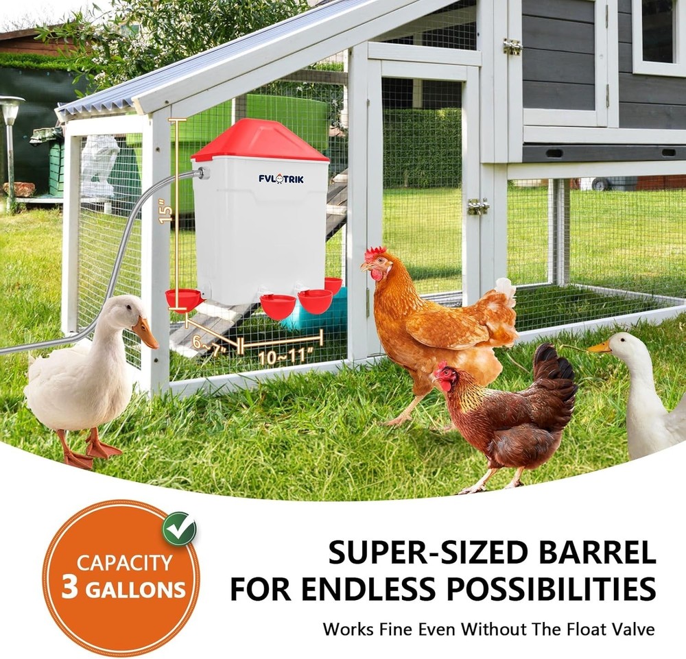 Automatic Chicken Waterer 3 Gallon; Float Valve; Poultry System