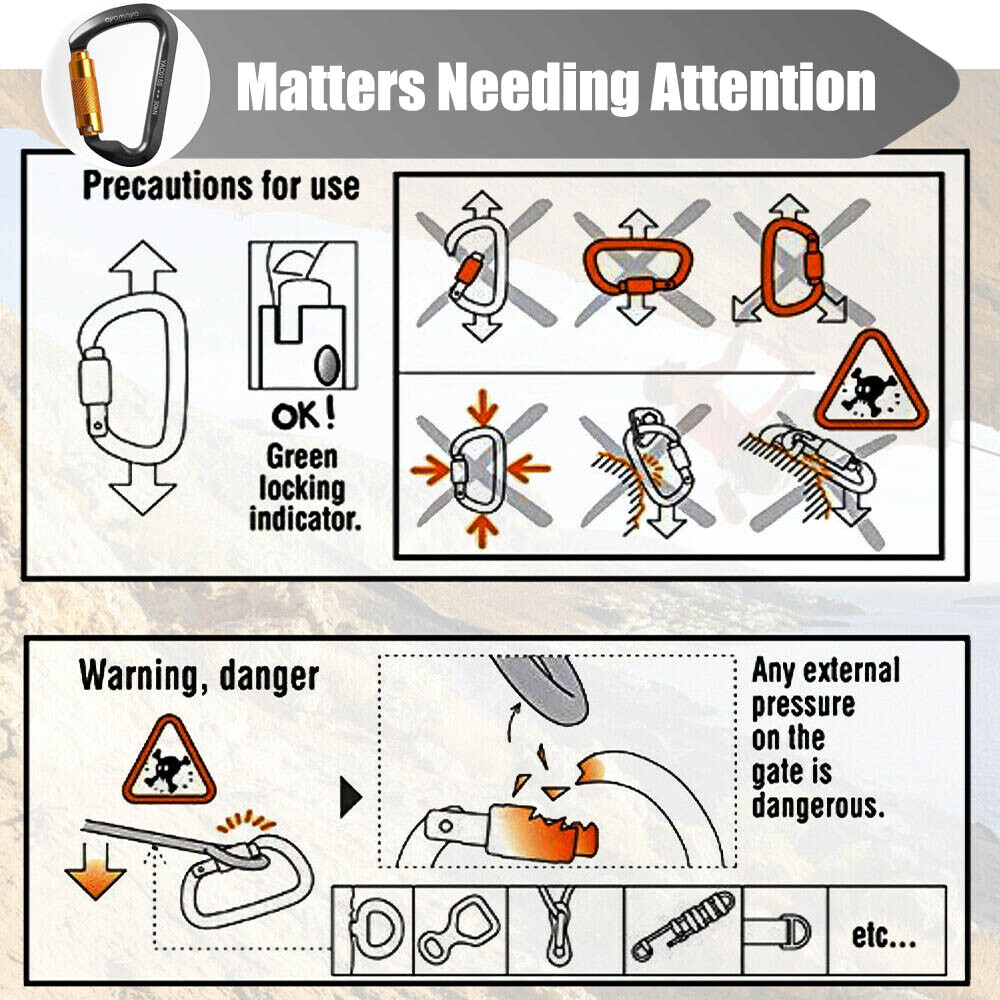 30KN Heavy Duty Auto Locking Climbing Carabiner Aluminum D Ring Clips Twist Lock