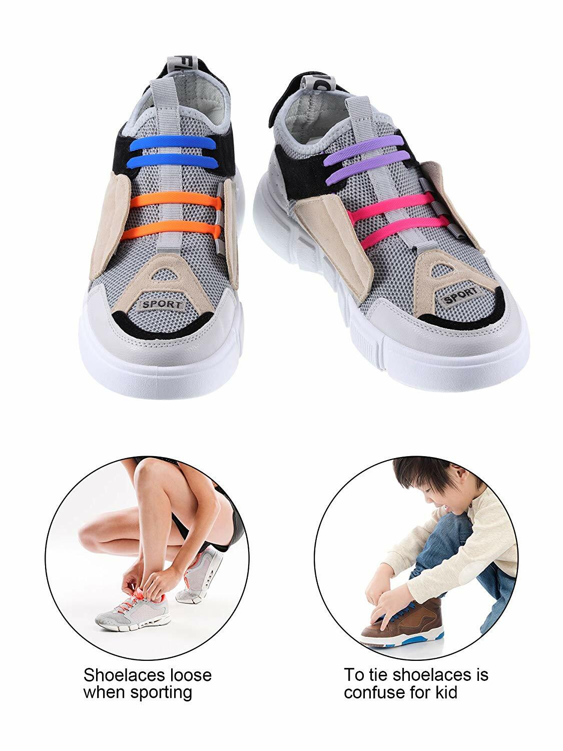 No Tie Shoelaces Elastic Shoe Laces Silicone Rubber For Kids Adults Sneakers