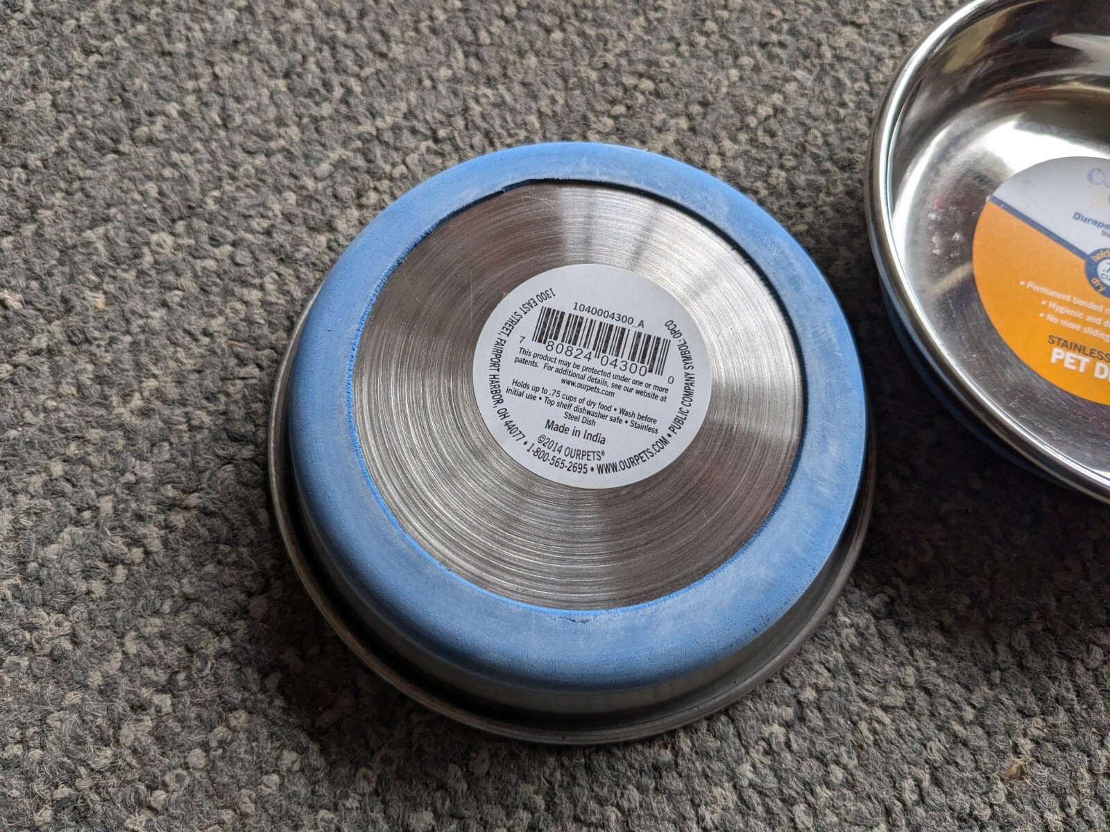 OurPets Durapet NO SKID Stainless Steel Food and Water CAT Bowl 6 ounce - 2 Pack