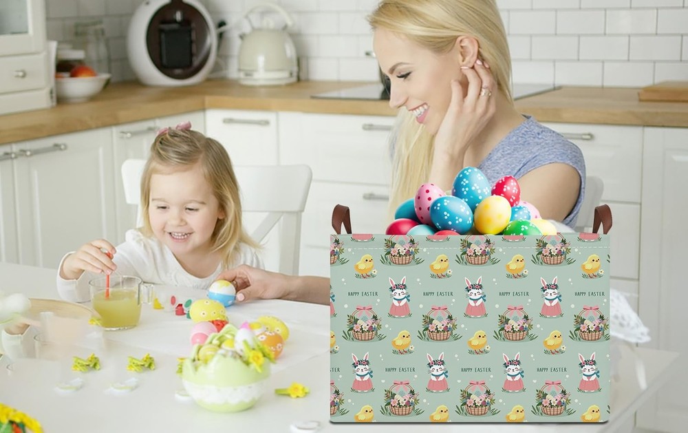 HKEC Rectangle Green Easter Basket Empty,Easter Gift Bakset for Egg Hunting,B...