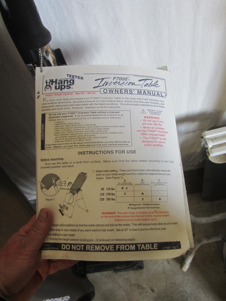 TEETER HANG UPS INVERSION TABLE F7000 MODEL