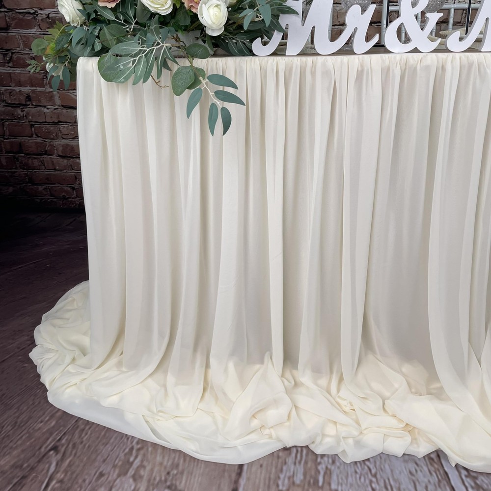 Pooling and Floating Chiffon Table Skirt with extra length, 6FT 9FT 14FT Shee...